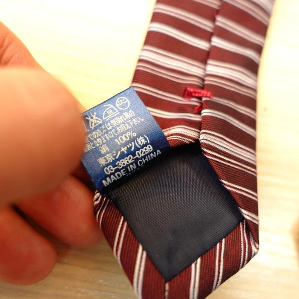 Burgundy Silk Tie Men Red Horizontal Stripe Jacquard BRICK HOUSE Japanese Japan